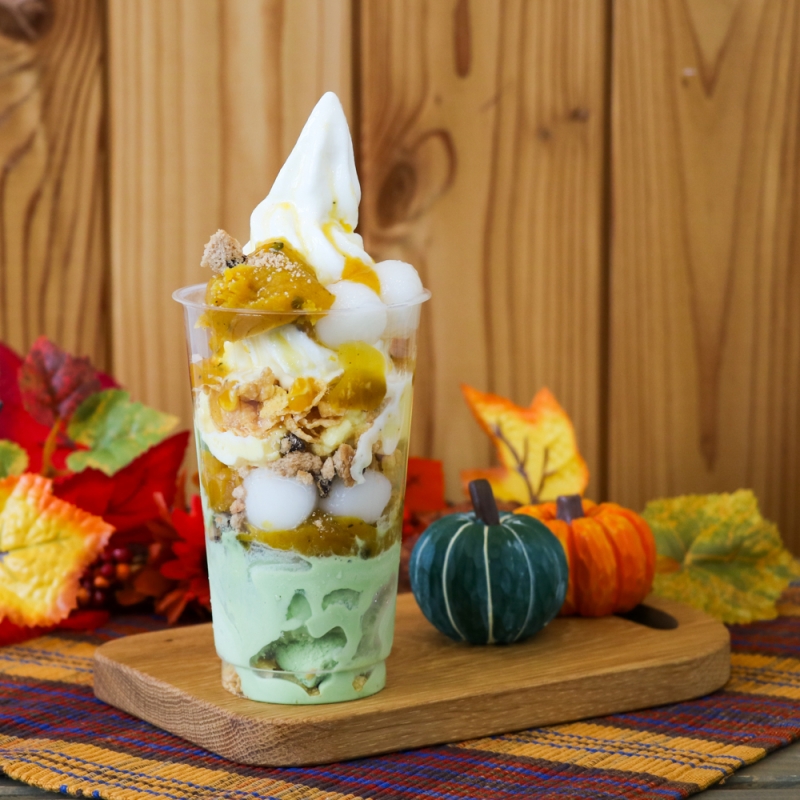 かぼちゃパフェはマルシェ2の「ばすすとっぷ2」金曜休業です